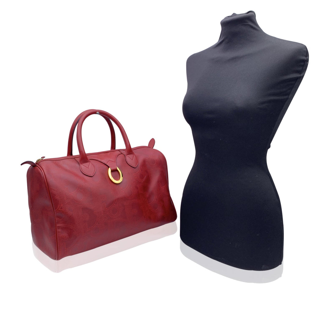 CHRISTIAN DIOR  Red Monogram Duffle Duffel Boston Bag