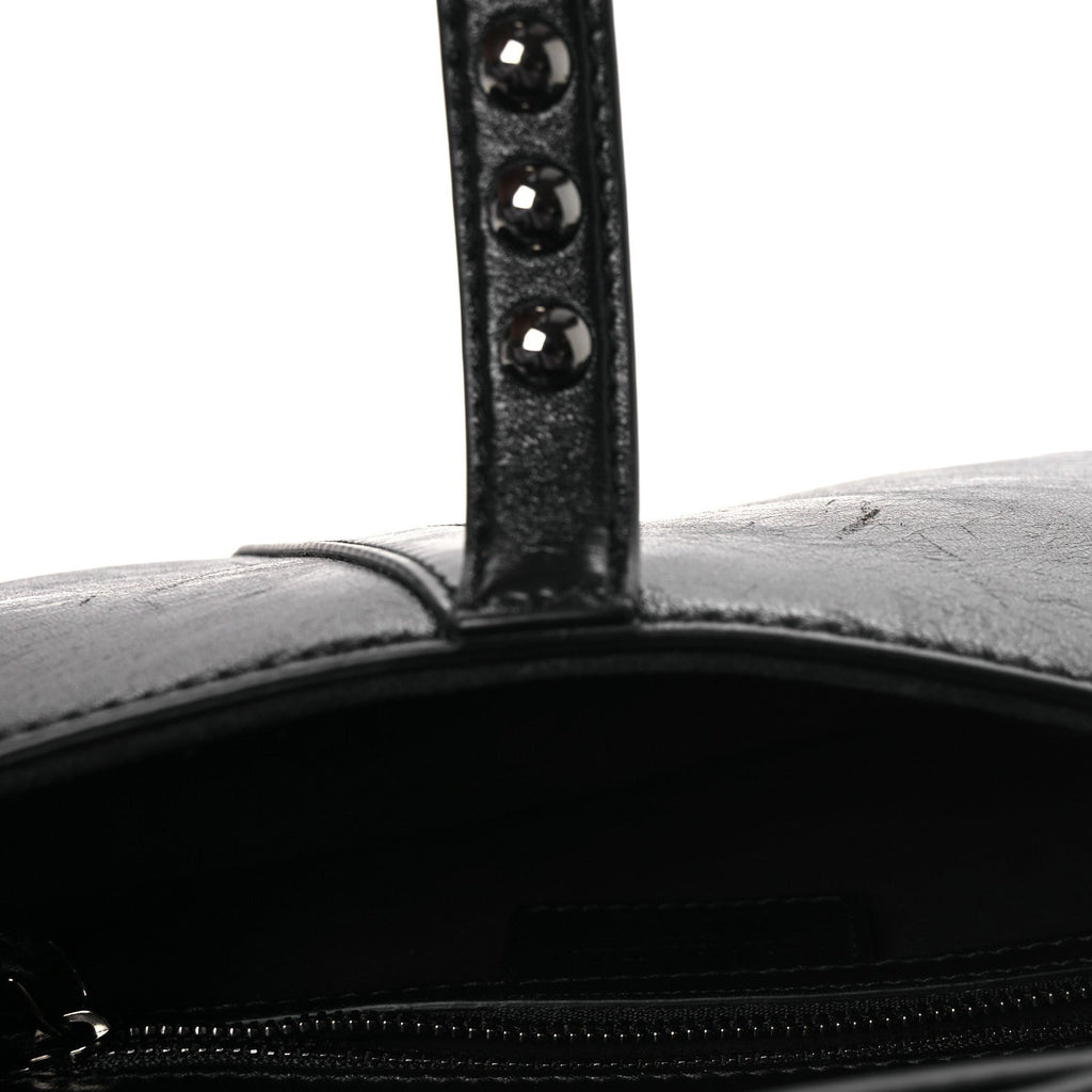 Christian Dior Shiny Crinkled Calfskin Studded Saddle Bag Black