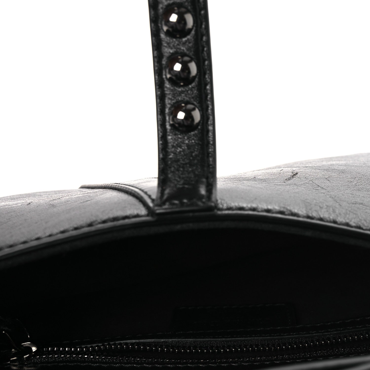Christian Dior Shiny Crinkled Calfskin Studded Saddle Bag Black