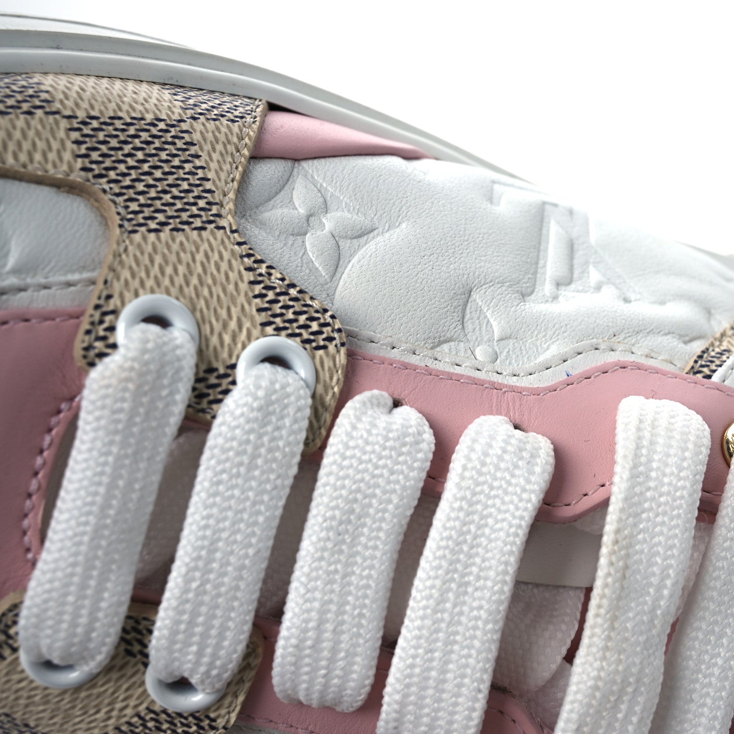 Louis Vuitton Monogram Embossed Calfskin Damier Azur Time Out Sneakers 36 Rose Clair Pink