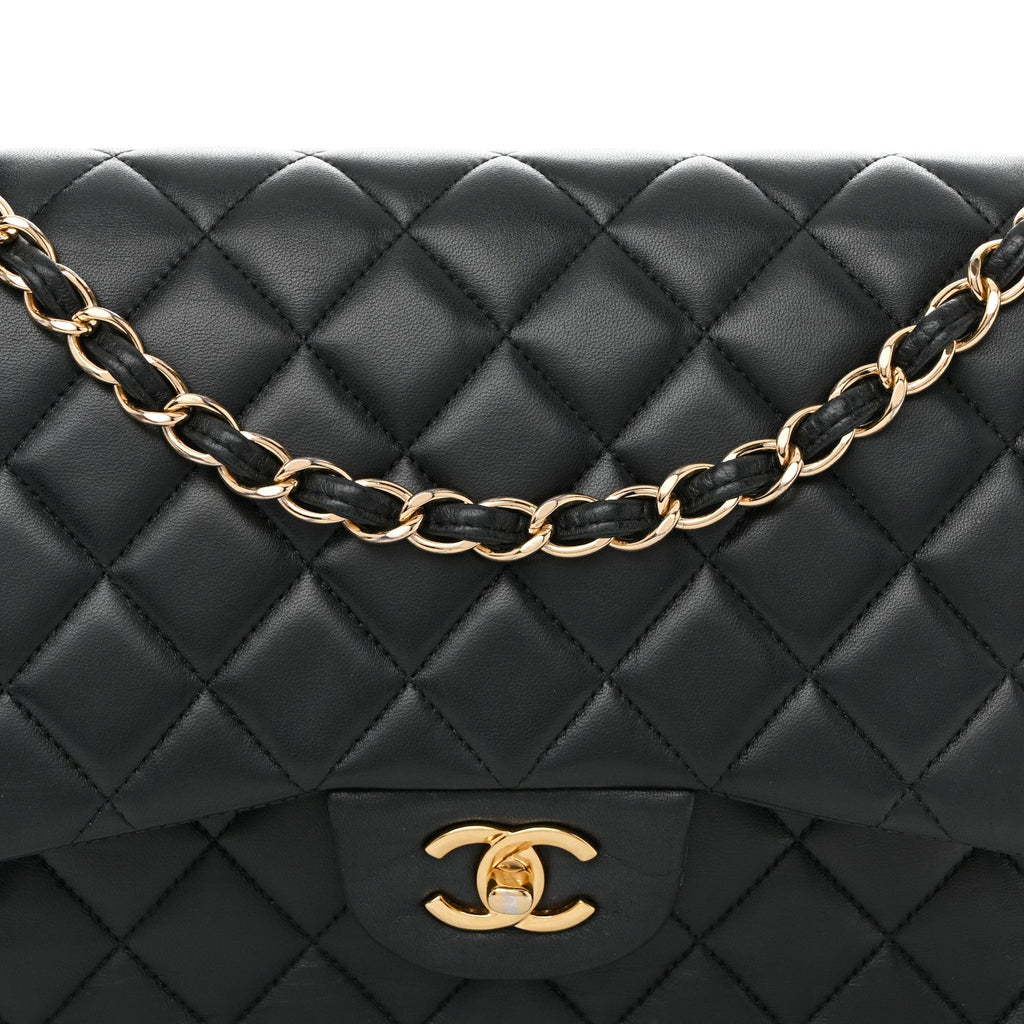 Chanel Lambskin Quilted Jumbo Double Flap Black