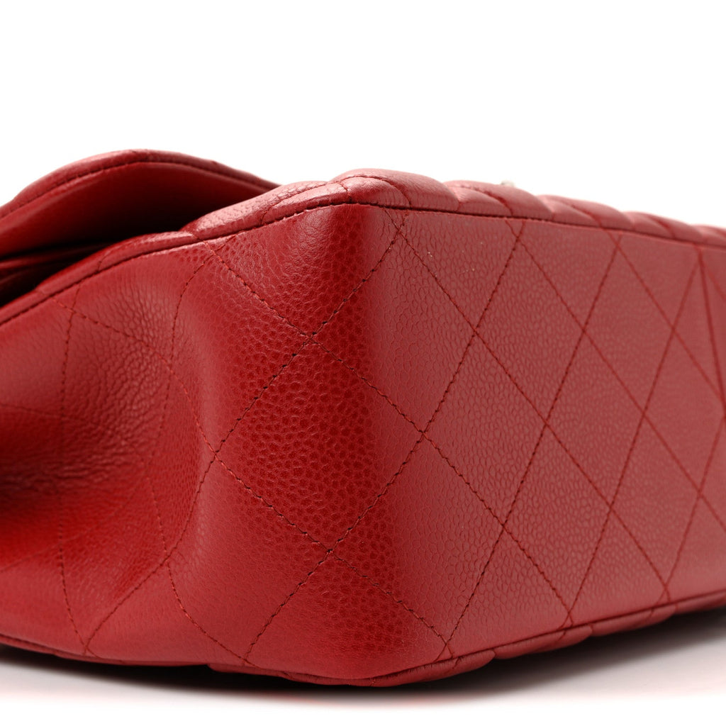 Chanel Caviar Quilted Jumbo Double Flap Dark Red
