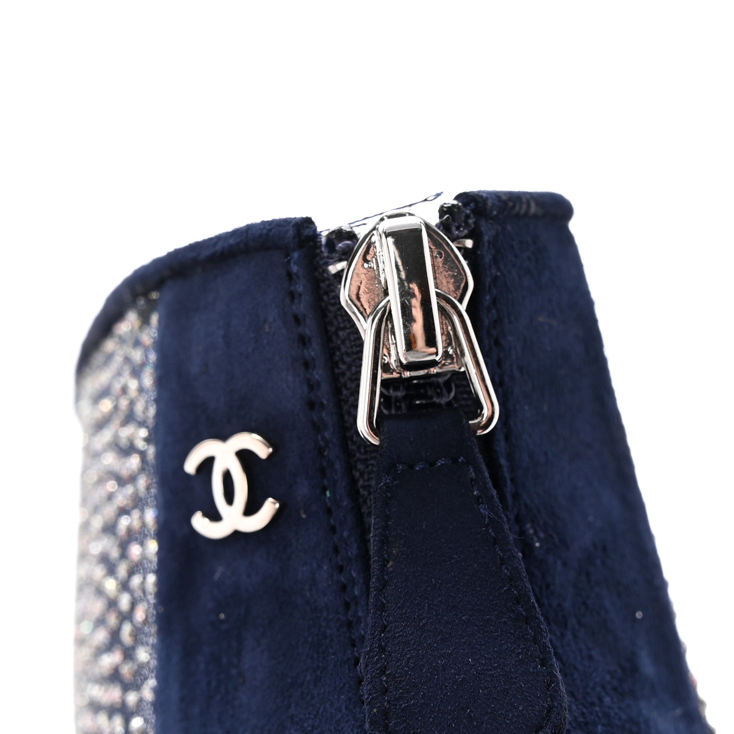 Mesh Crystal Open Toe Ankle Boots 40 Navy