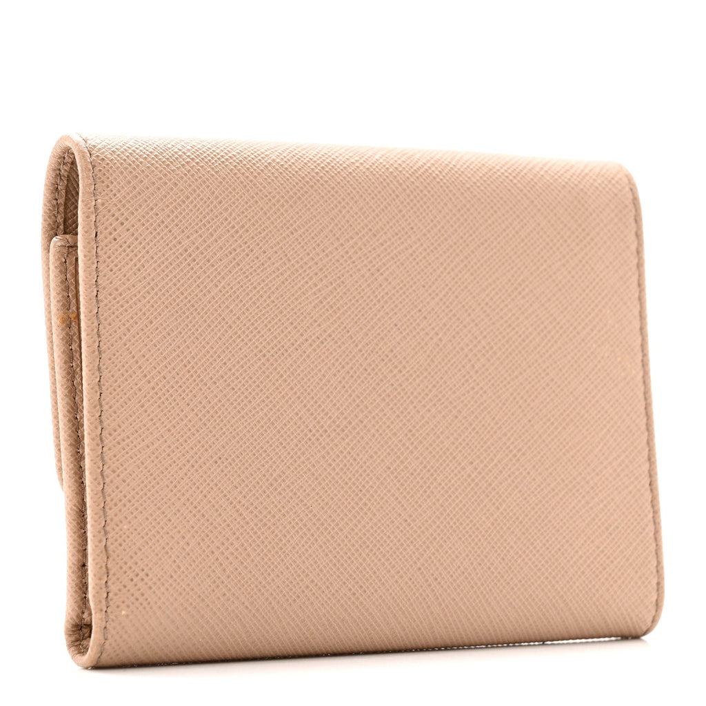 Prada Saffiano Tri-Fold Bow Wallet Cammeo