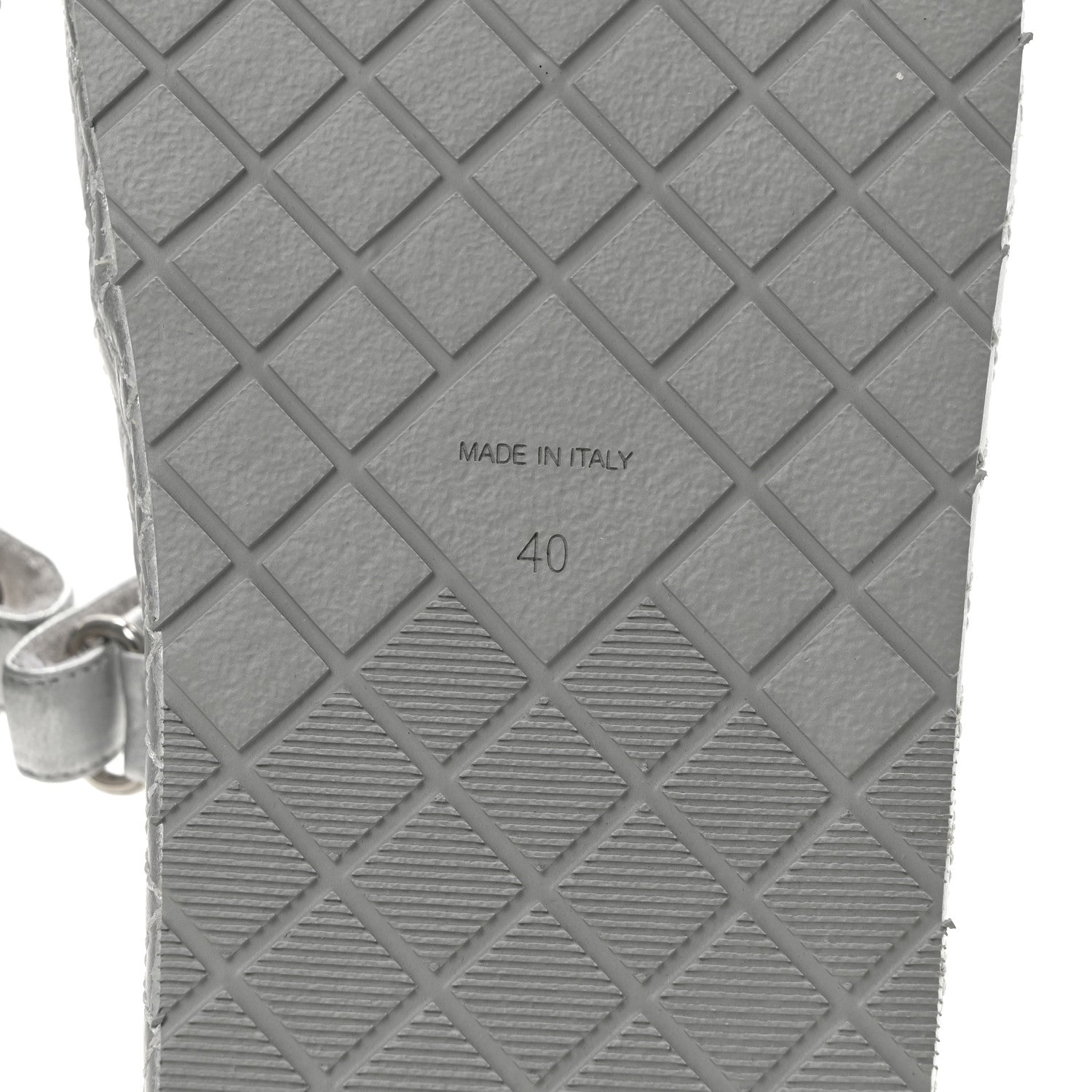 Laminated Lambskin Quilted Velcro Crystal CC Dad Slide Sandals 40 Silver