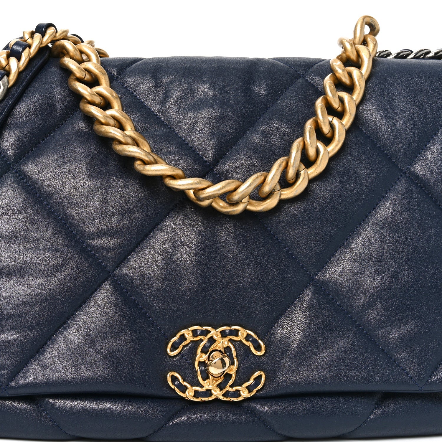 Chanel Goatskin Quilted Maxi Chanel 19 Flap Navy Blue