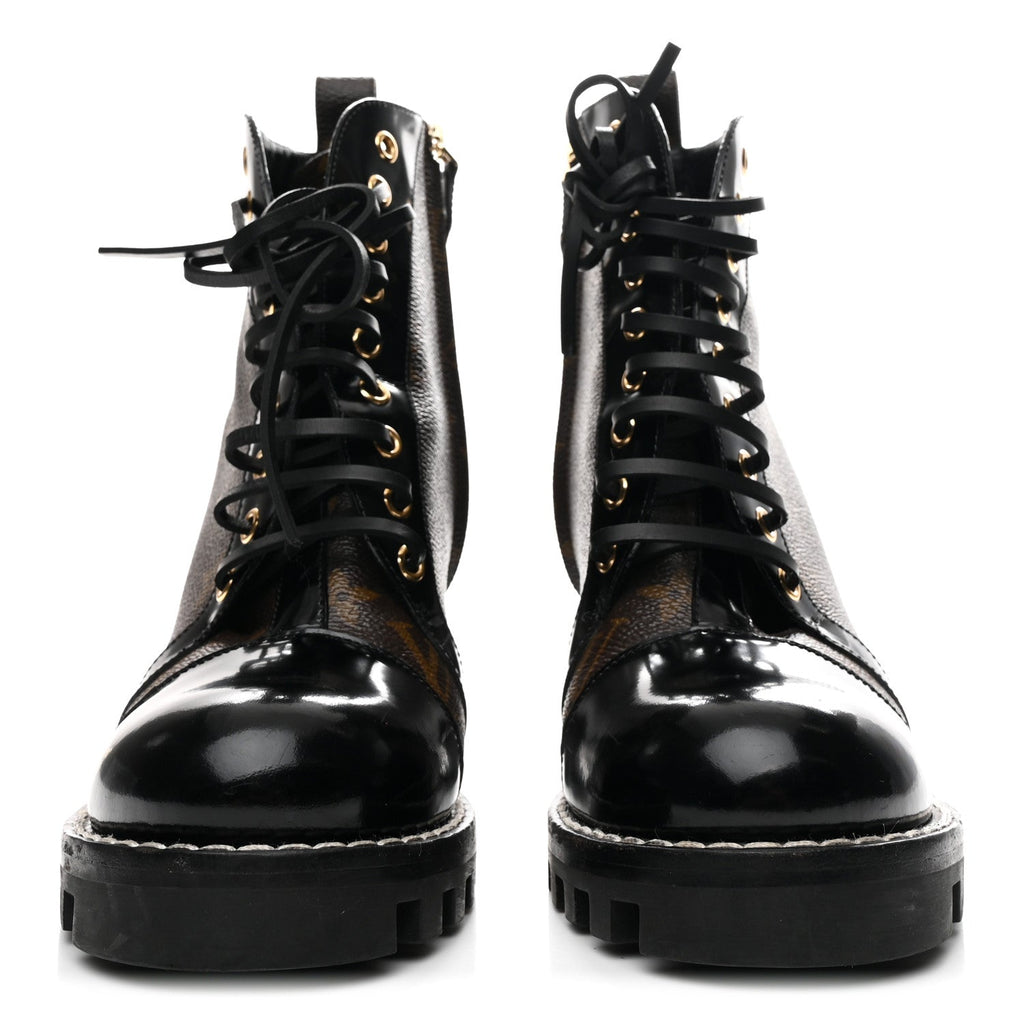 Louis Vuitton Patent Calfskin Monogram Star Trail Ankle Boots 39 Black