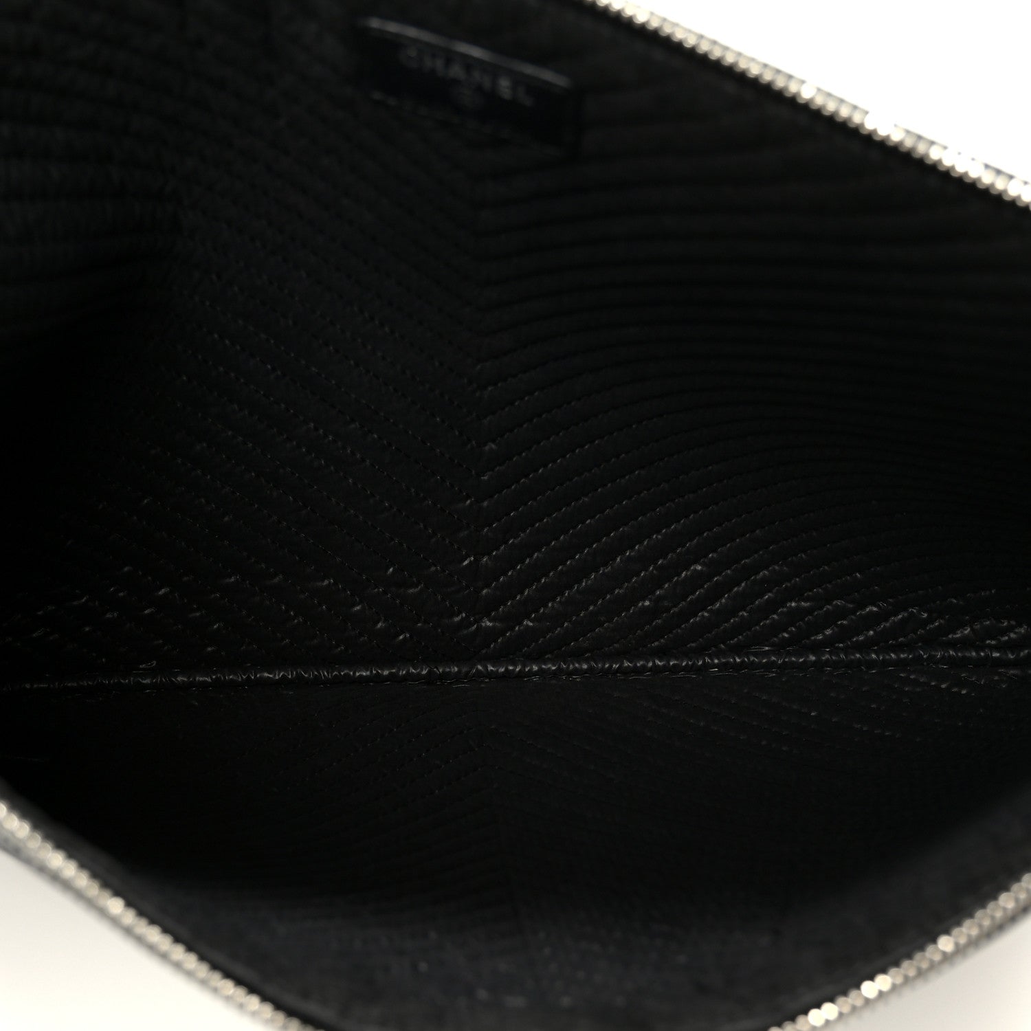 Lambskin Chevron Large Boy Zip Pouch Black