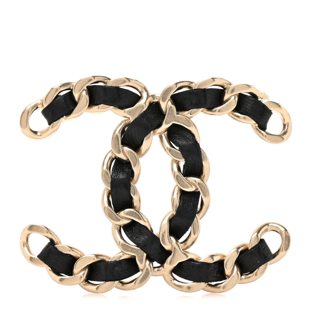 Lambskin Chain CC Brooch Black Gold