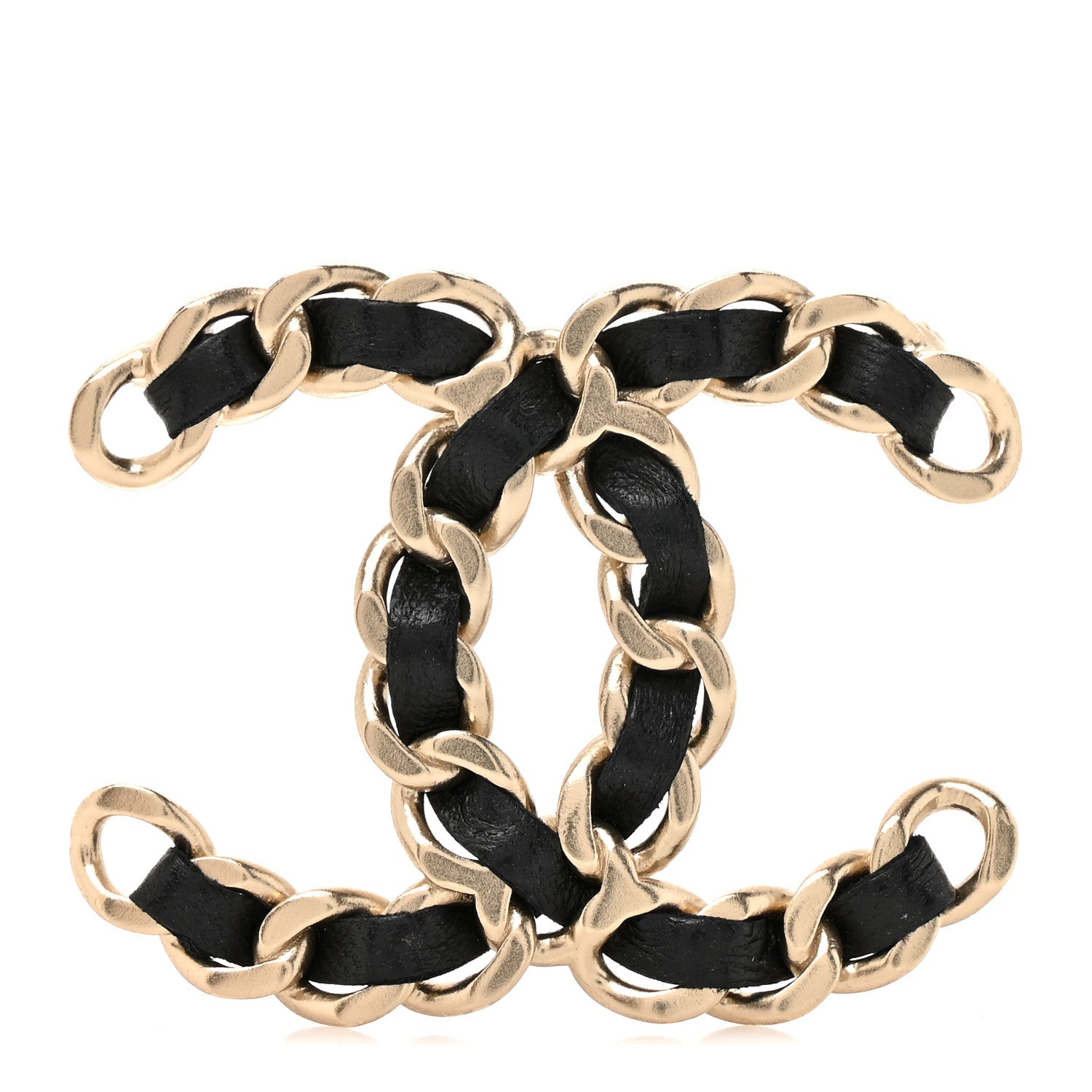 Lambskin Chain CC Brooch Black Gold