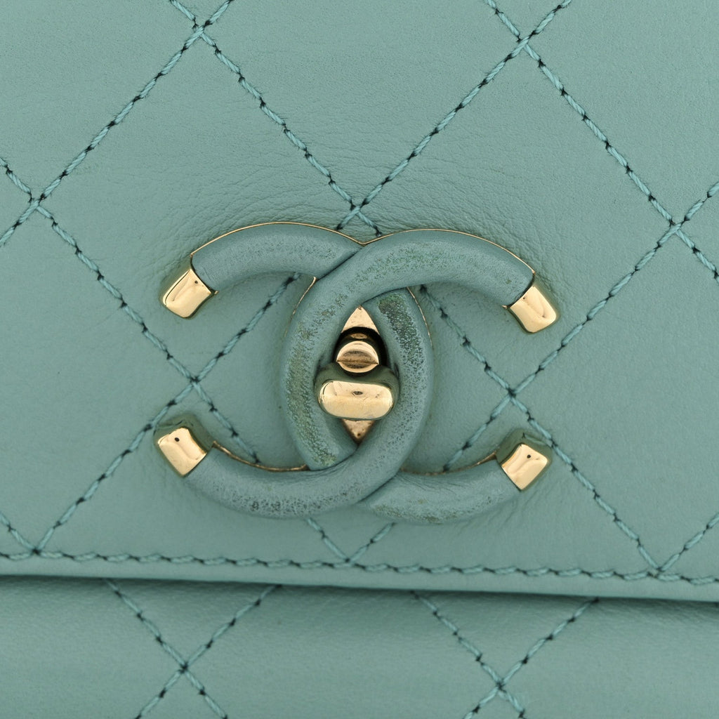 Chanel Calfskin Stitched Small Covered CC Flap Bag Green