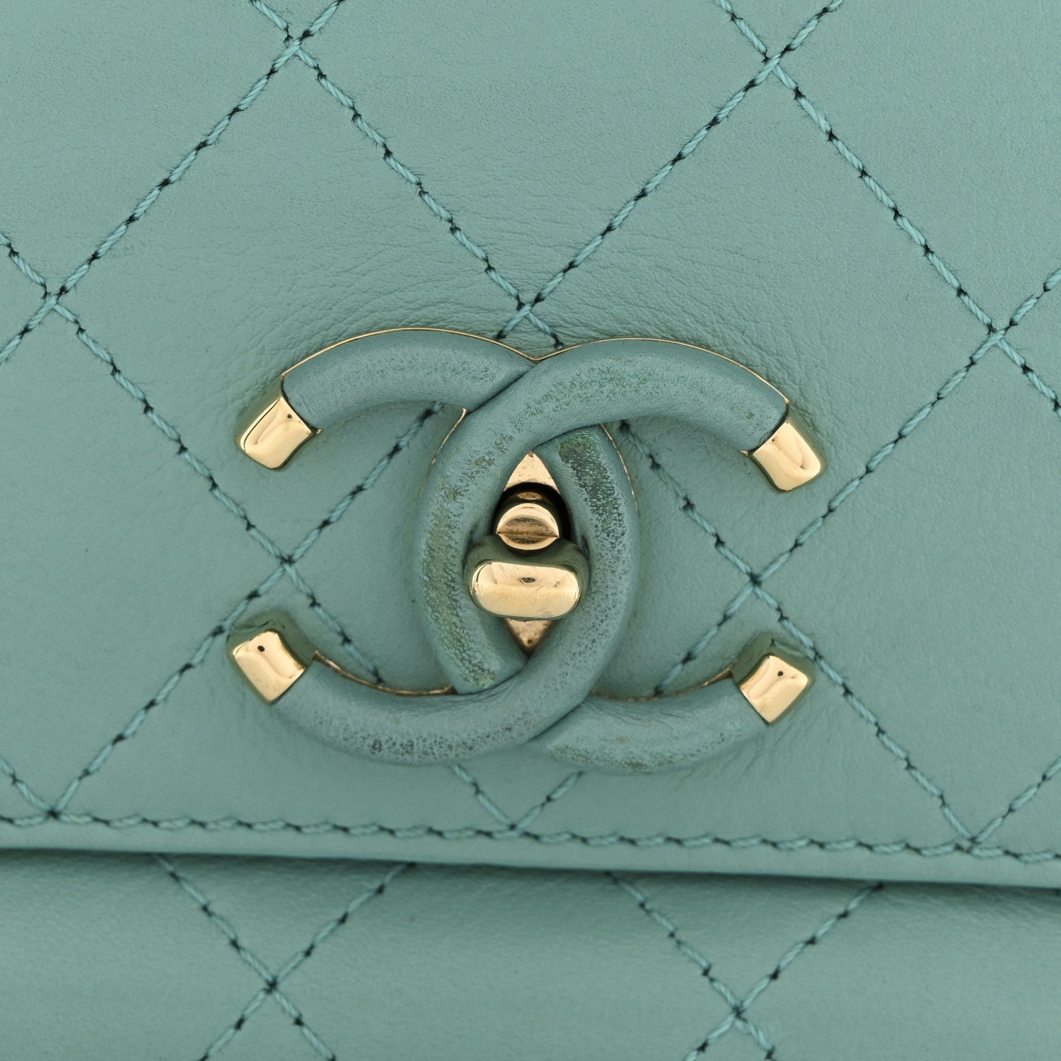 Chanel Calfskin Stitched Small Covered CC Flap Bag Green