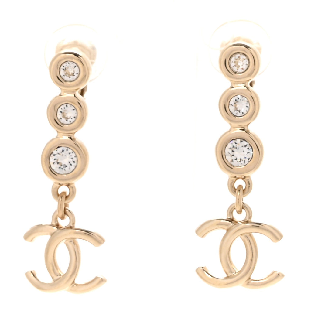Crystal CC Drop Clip On Earrings Gold