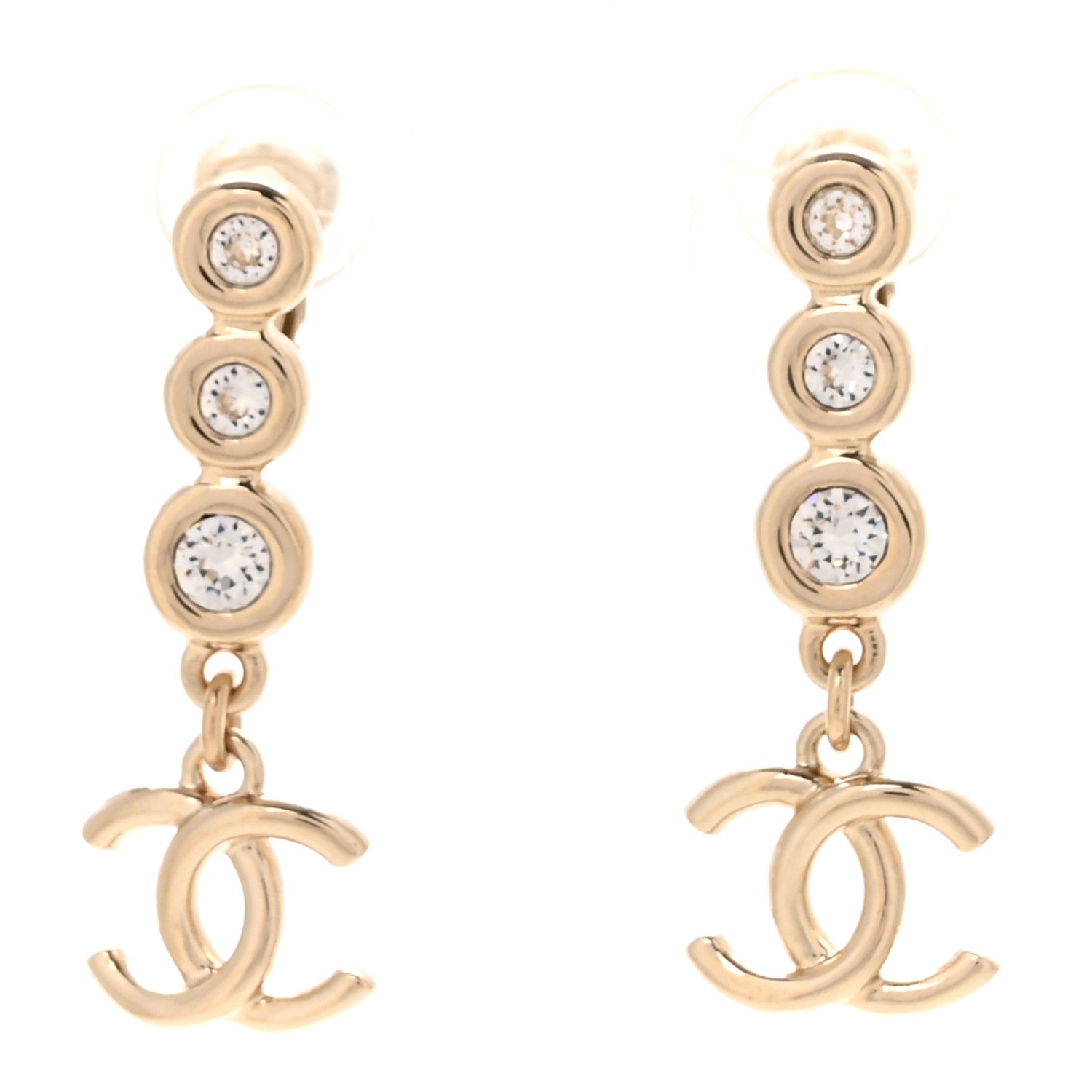 Crystal CC Drop Clip On Earrings Gold