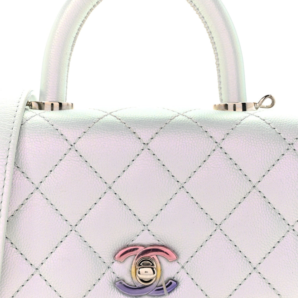 Chanel Iridescent Caviar Quilted Extra Mini Coco Handle Flap Light Blue