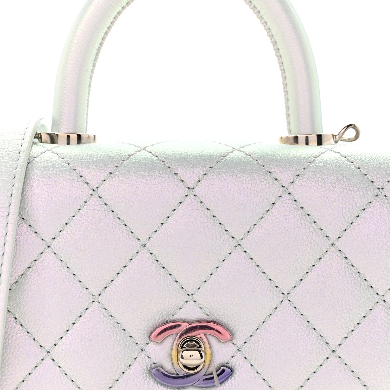 Chanel Iridescent Caviar Quilted Extra Mini Coco Handle Flap Light Blue