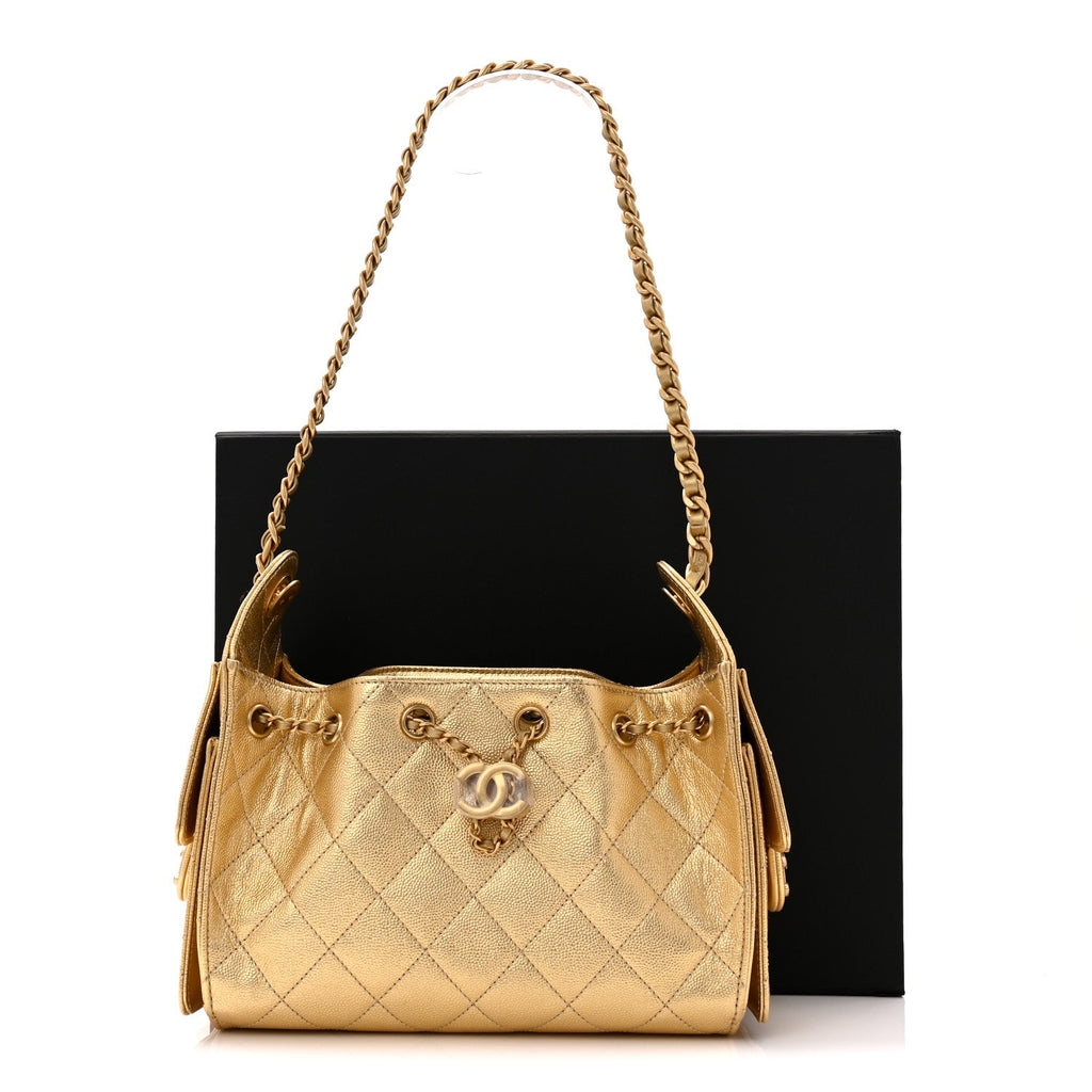 Chanel Metallic Caviar Quilted Mini Chanel 25 Handbag Gold