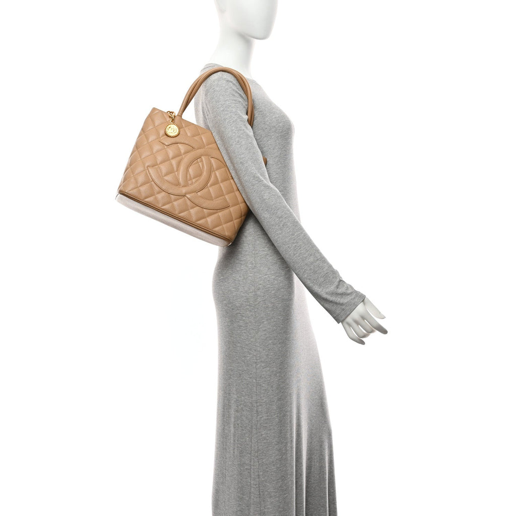 Chanel Caviar Quilted Medallion Tote Beige
