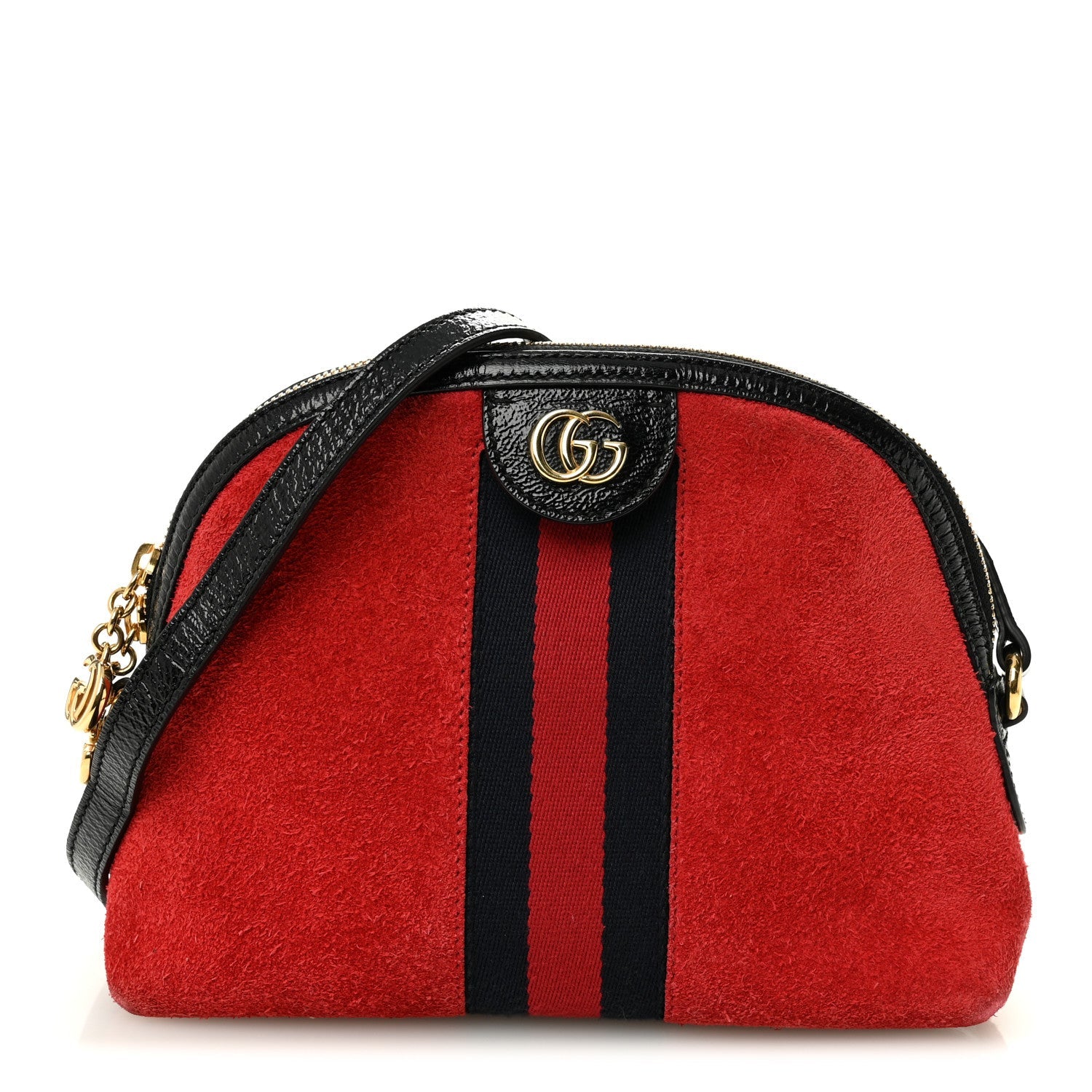 Gucci Suede Patent Web GG Small Ophidia Dome Shoulder Bag Hibiscus Red