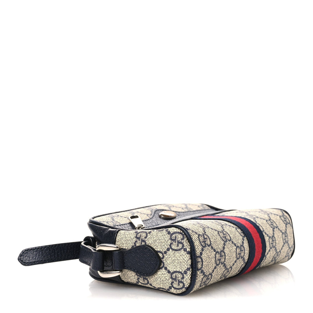 Gucci GG Supreme Monogram Textured Dollar Calfskin Web Mini Ophidia Shoulder Bag Beige Blue
