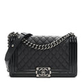 Chanel Goatskin Quilted Patent Medium Duo Boy Flap Dark Blue
