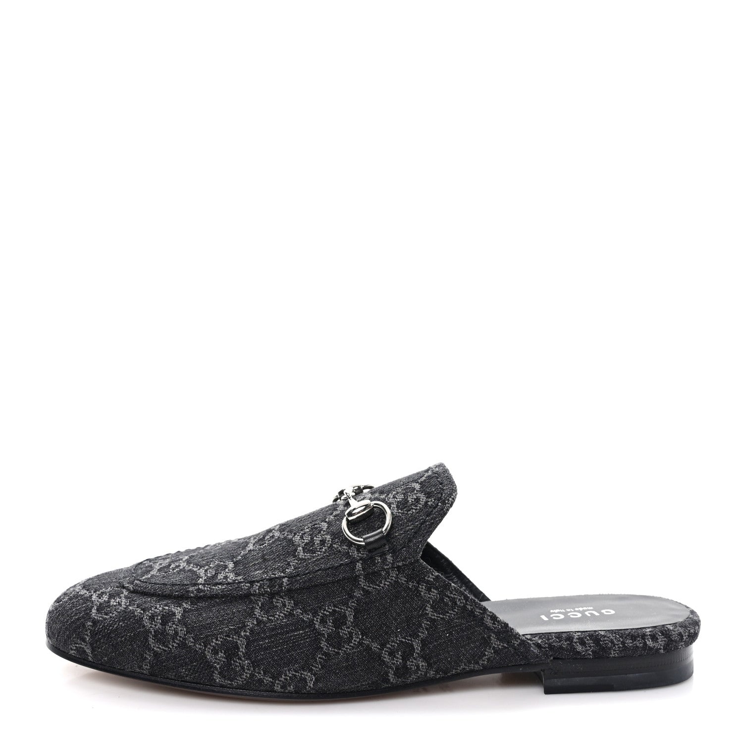 Gucci New Denim GG Malaga Kid Womens Princetown Slippers 37.5 Grey Black