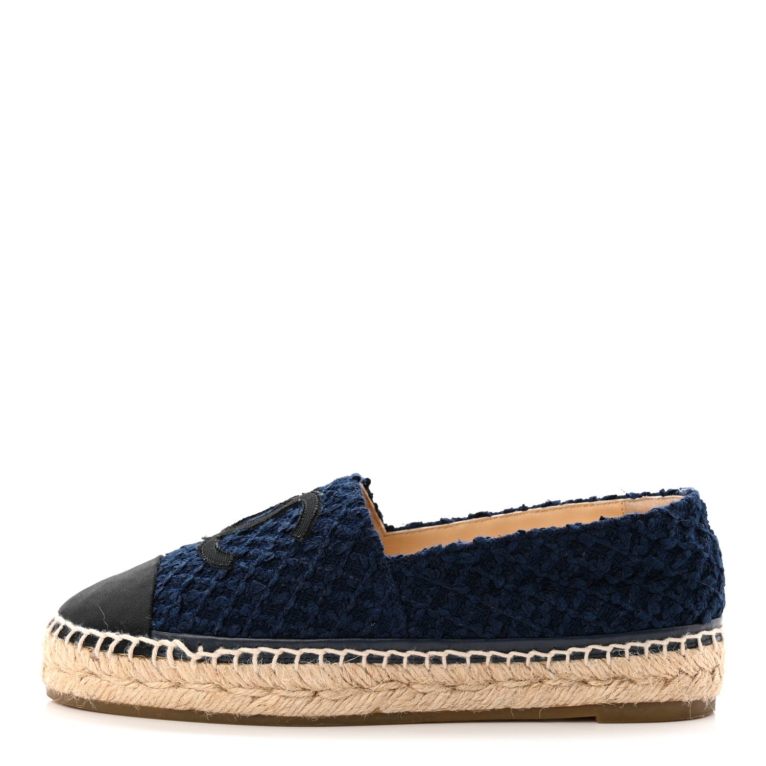 Chanel Tweed Grosgrain CC Espadrilles 37 Navy Black