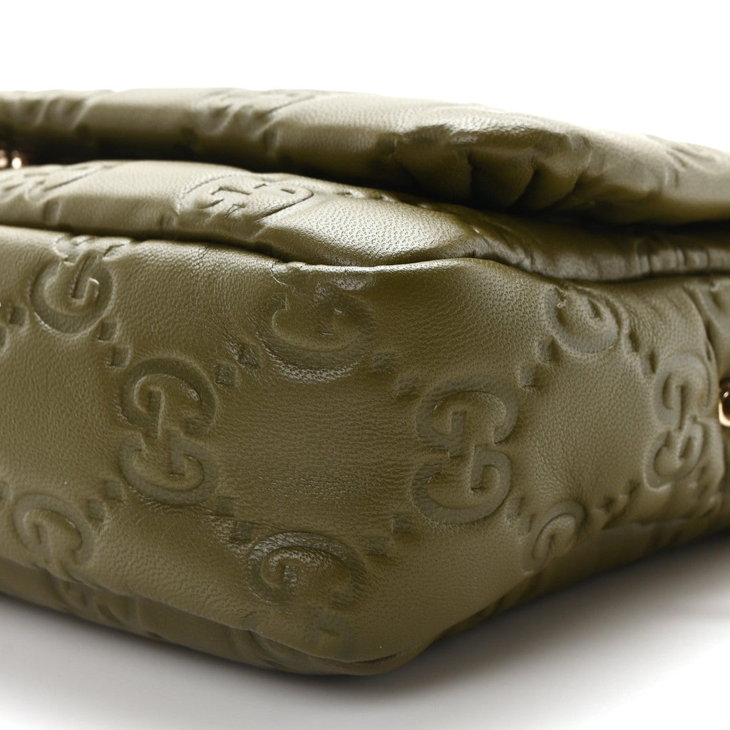 Gucci Lambskin Embossed Mini GG Milano Top Handle Shoulder Bag Green