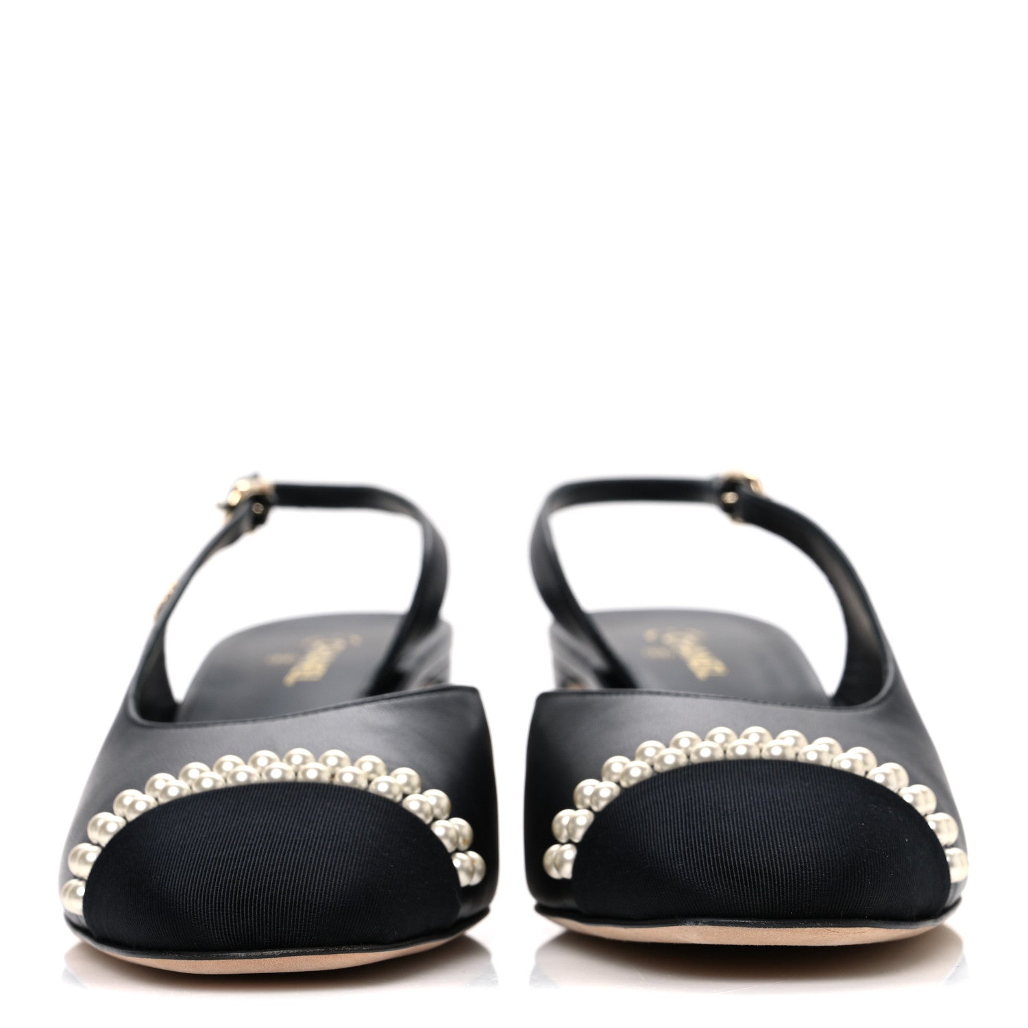 Lambskin Grosgrain Pearl Cap Toe CC Slingback Pumps 40.5 Black