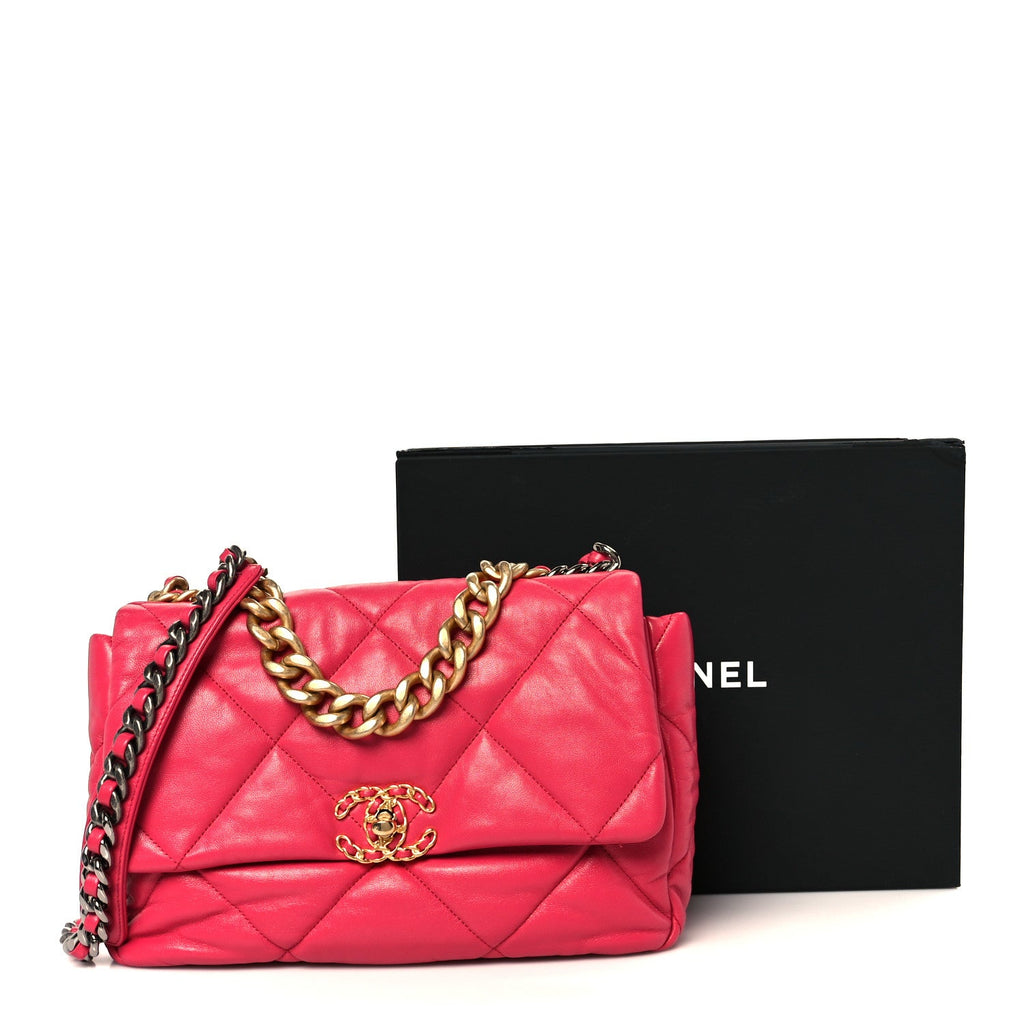 Chanel Goatskin Quilted Large Chanel 19 Flap Dark Pink