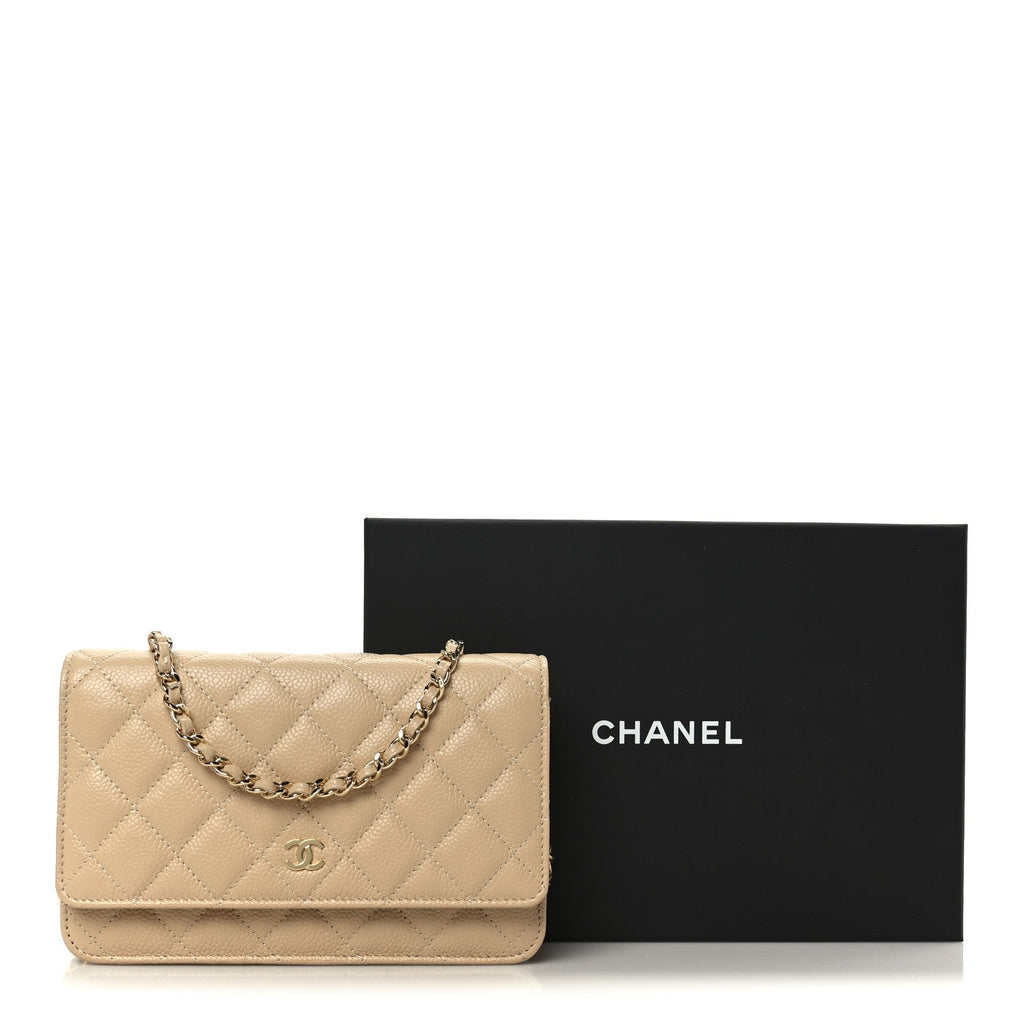 Chanel Caviar Quilted Wallet on Chain WOC Beige