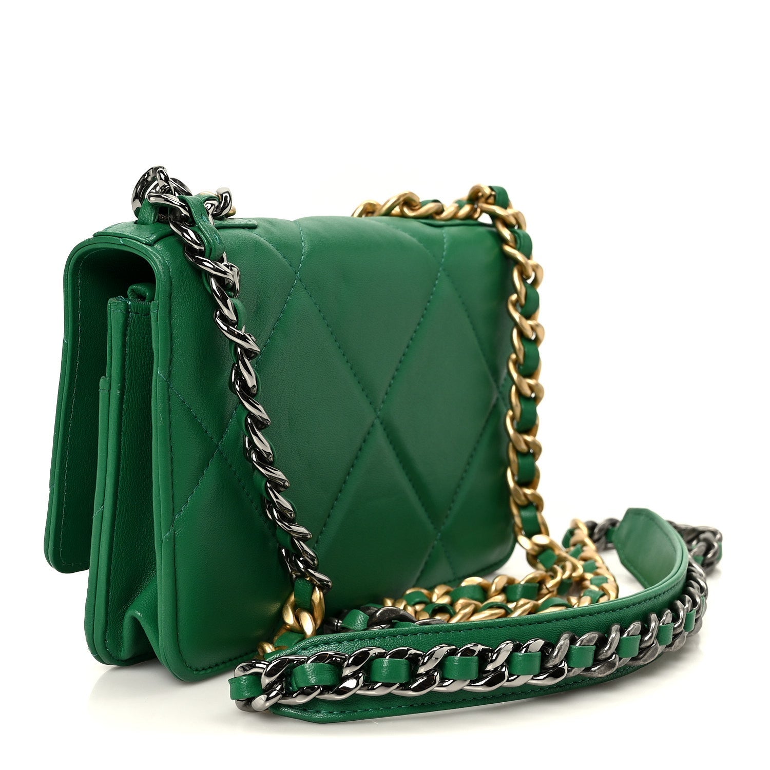 Chanel Lambskin Quilted Chanel 19 Wallet On Chain WOC Green