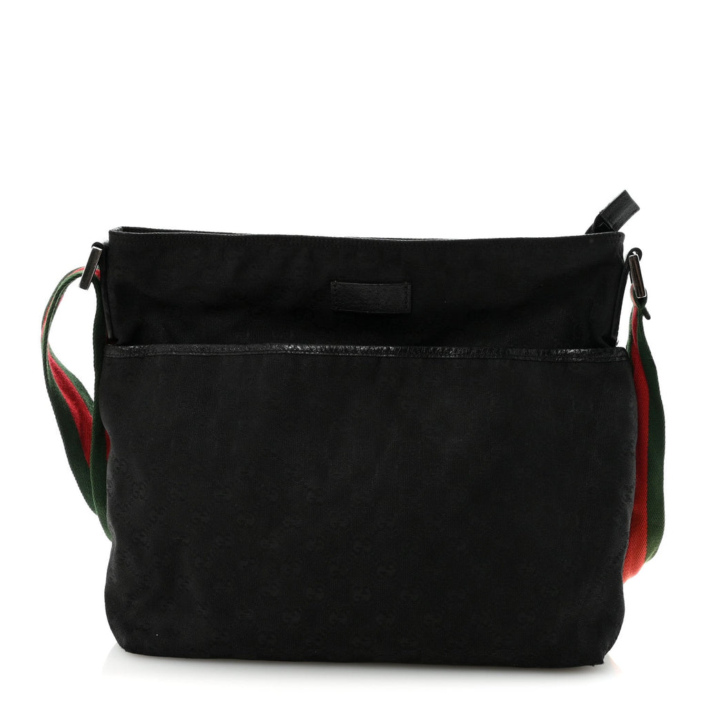 Gucci Monogram Web Medium Flat Messenger Bag Black