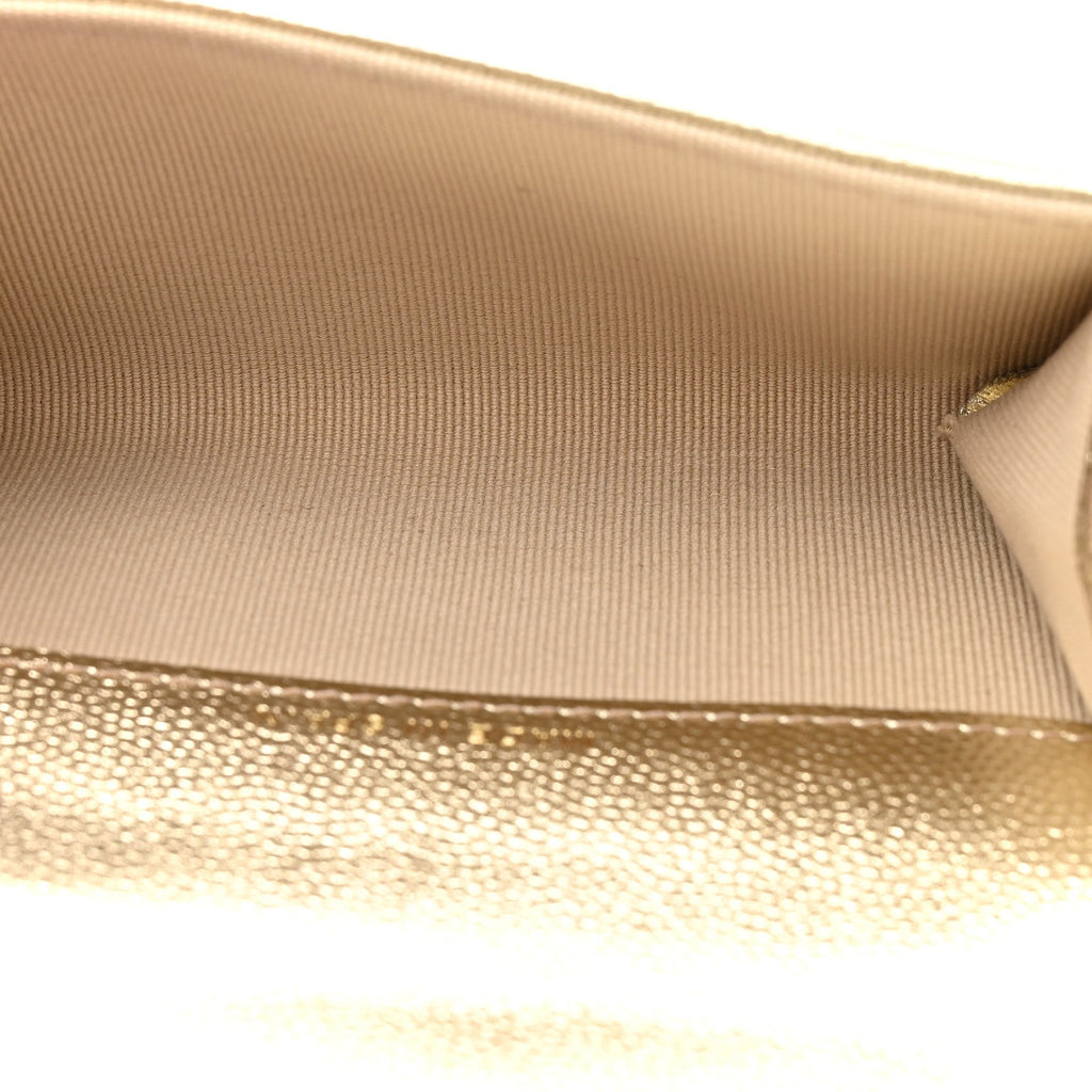 Metallic Caviar Quilted CC Flap Card Holder Gold