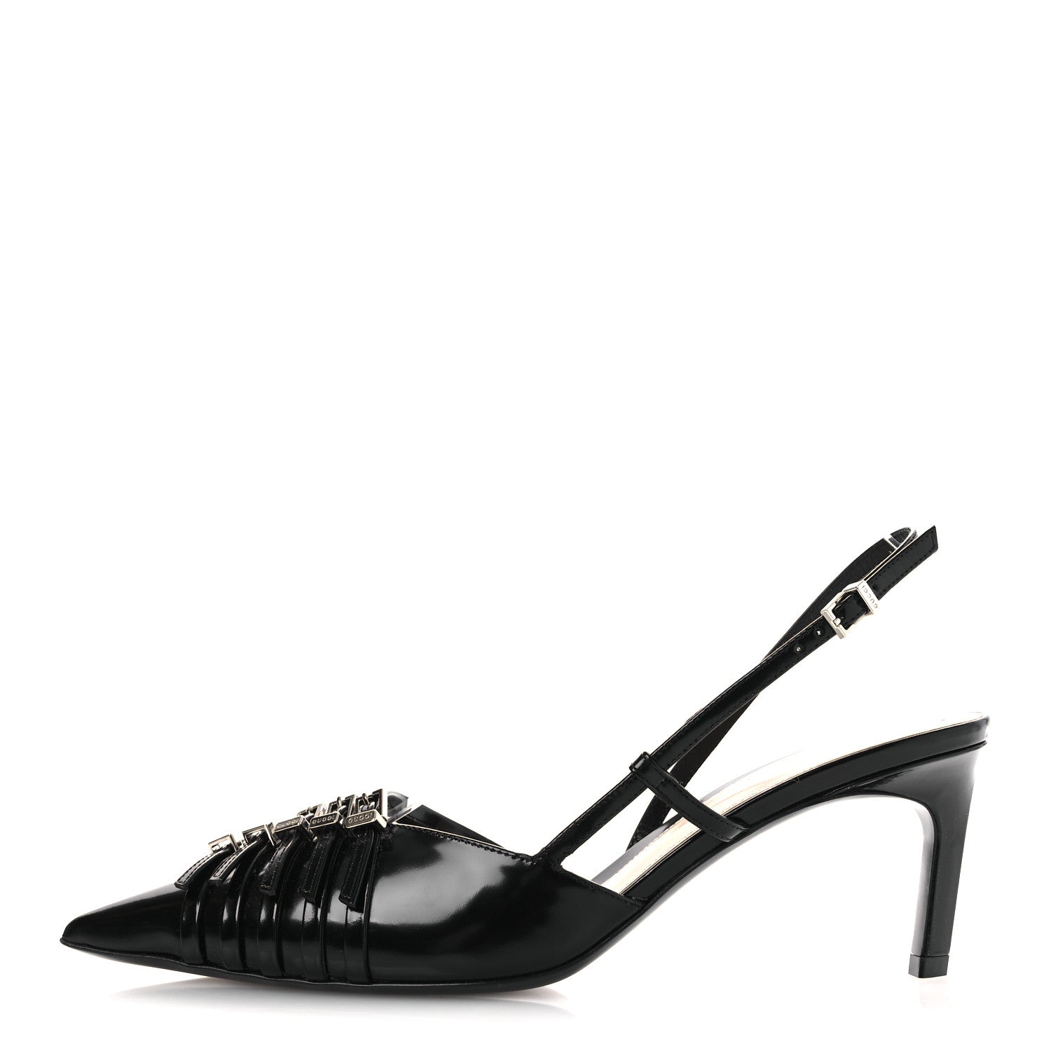 Gucci Patent Regent Calfskin Walma 65 Buckle Slingback Pumps 38 Black