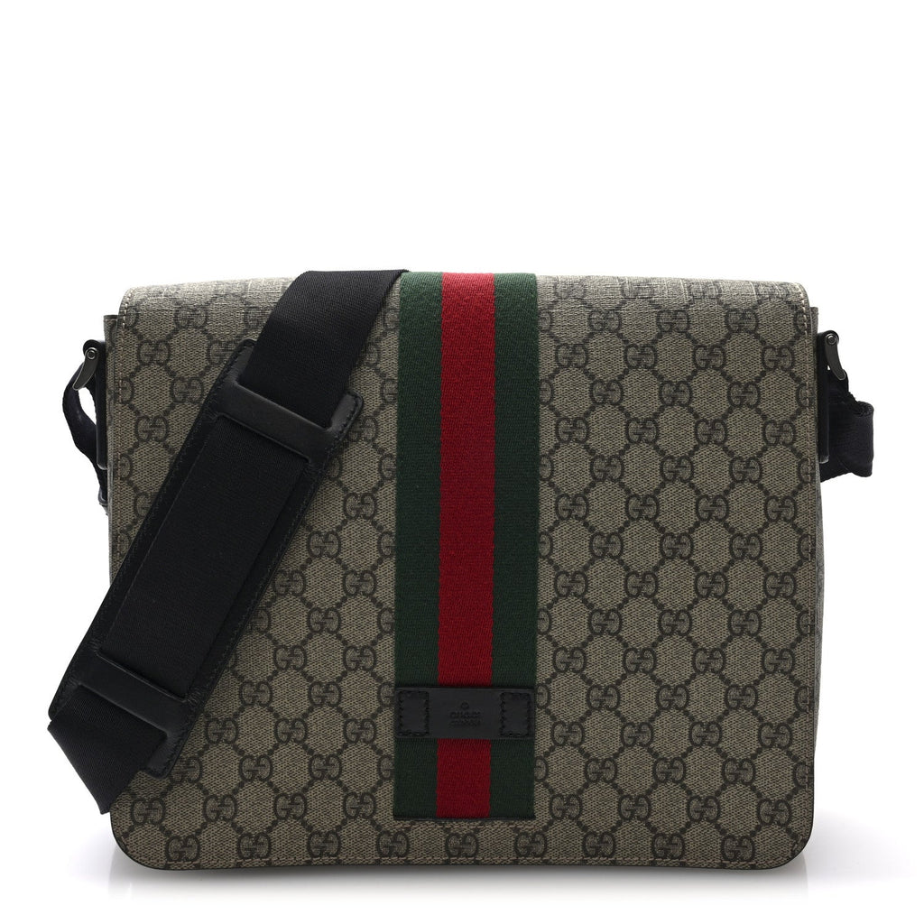 Gucci GG Supreme Monogram Web Flap Messenger Bag Black
