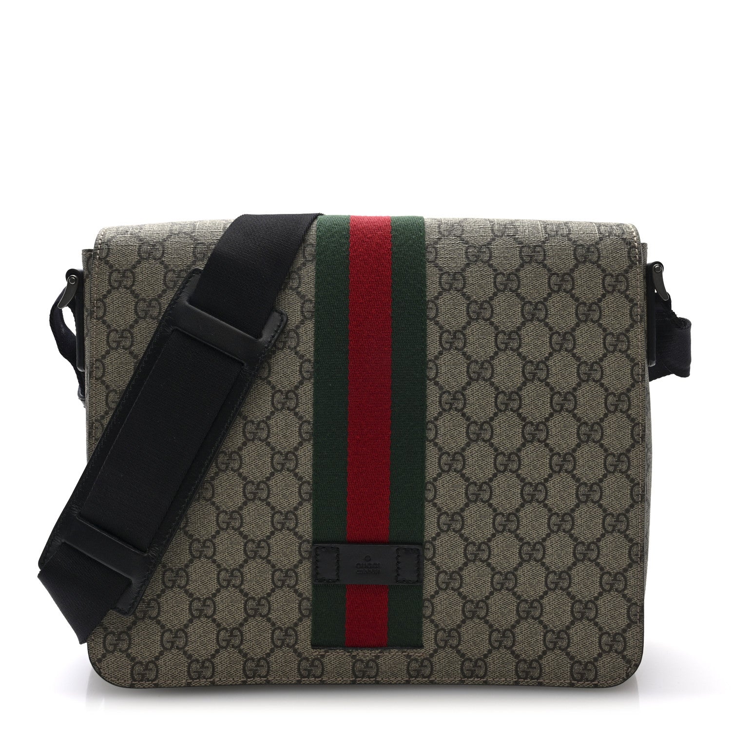 Gucci GG Supreme Monogram Web Flap Messenger Bag Black