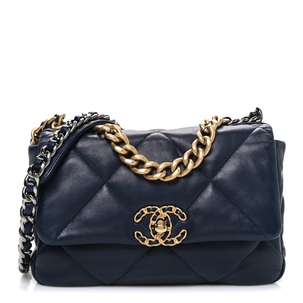 Chanel Lambskin Quilted Medium Chanel 19 Flap Navy Blue