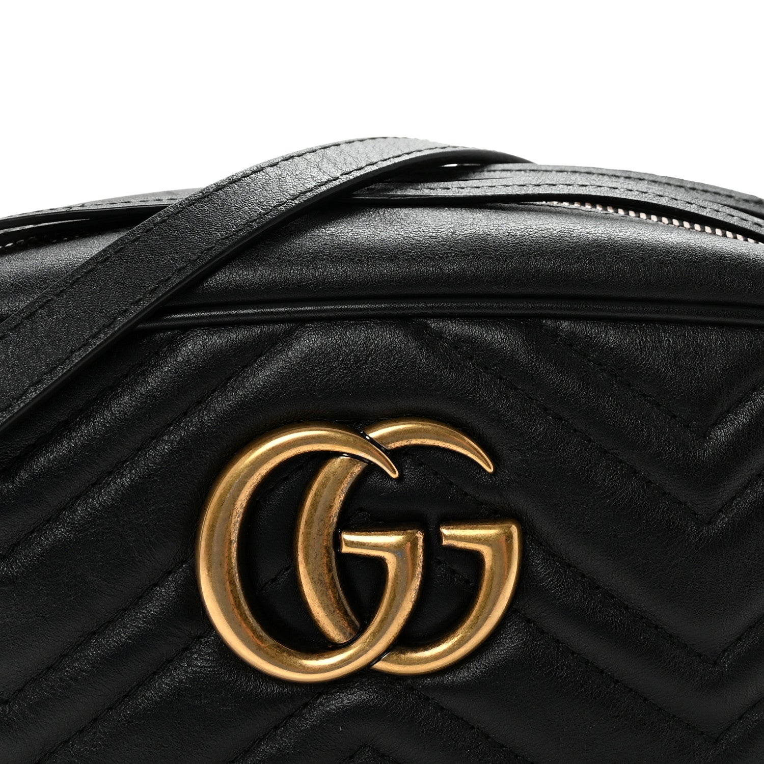 Gucci Calfskin Matelasse Small GG Marmont Chain Shoulder Bag Black
