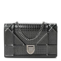 Christian Dior Metallic Patent Micro-Cannage Diorama Wallet on Chain Pouch Onyx Black