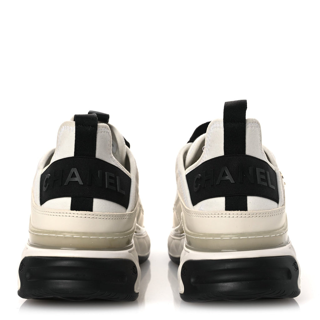 Chanel Velvet Calfskin Mixed Fibers CC Sneakers 40.5 Ivory Black