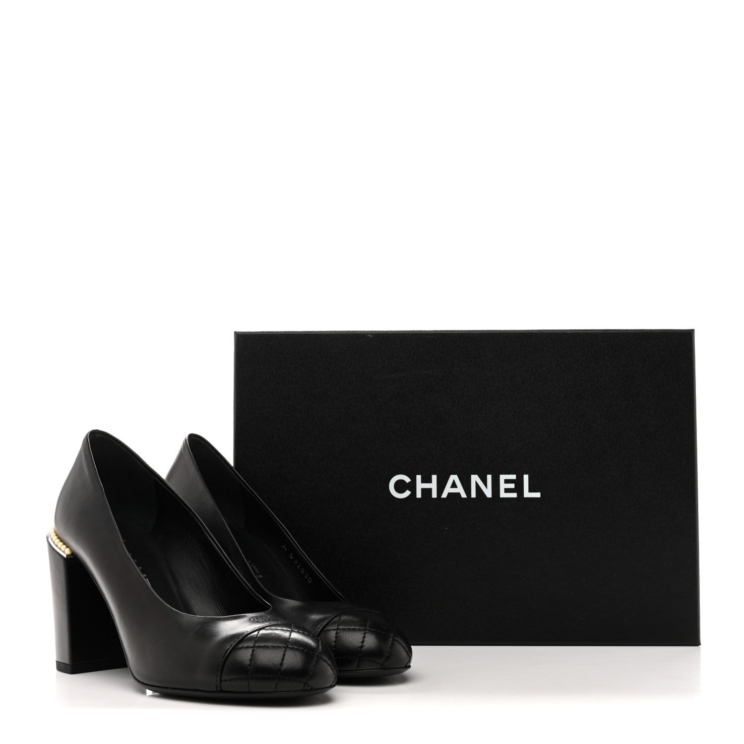 Lambskin Pearl Cap Toe Pumps 35 Black
