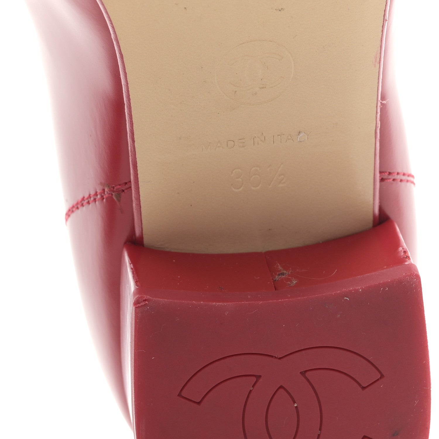 Chanel Shiny Calfskin Logo Loafers 36.5 Red