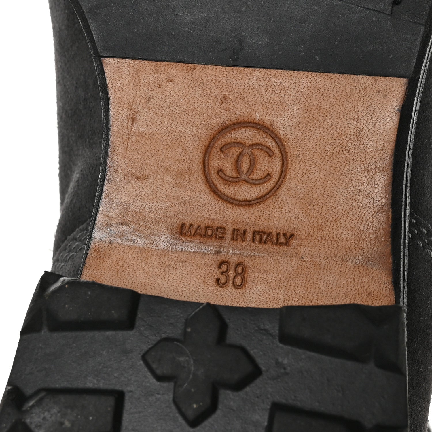 Chanel Suede Quilted CC Tall Lace Up Combat Boots 38 Grey