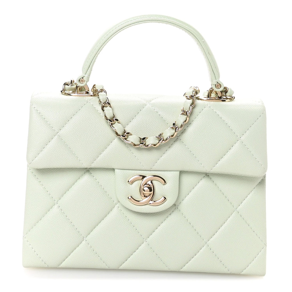 Chanel Caviar Quilted Retro Medium Twist Top Handle Clutch Light Green