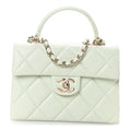 Chanel Caviar Quilted Retro Medium Twist Top Handle Clutch Light Green