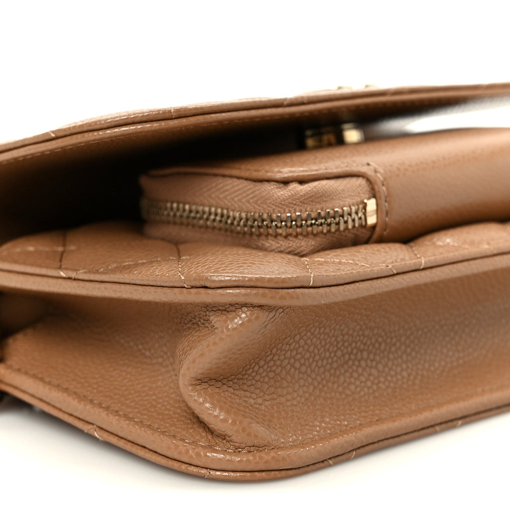 Chanel Caviar Quilted Business Affinity Clutch With Chain Flap Camel