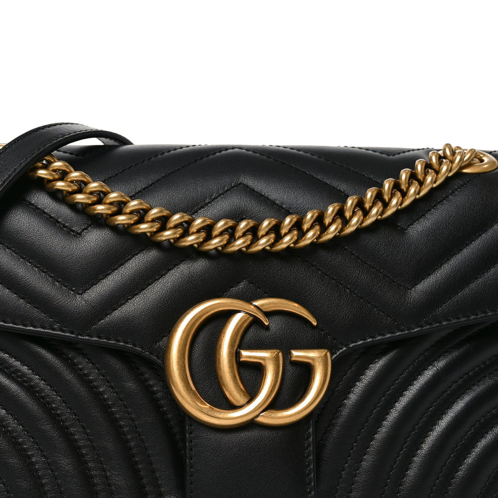 Gucci Calfskin Matelasse Small GG Marmont Shoulder Bag Black