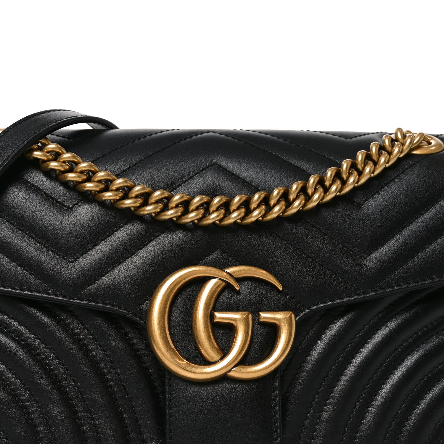 Gucci Calfskin Matelasse Small GG Marmont Shoulder Bag Black