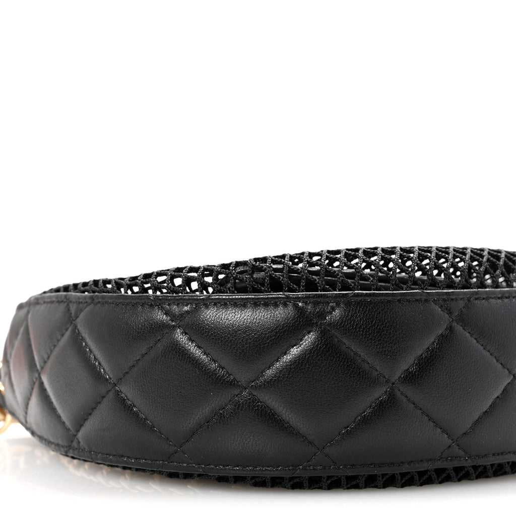 Chanel Mesh Shiny Lambskin Chain Hobo Black